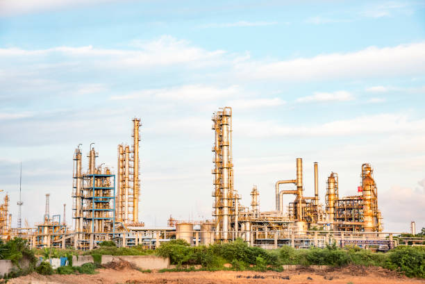 istock Refinery plant under the background of blue sky white clouds 1132706815