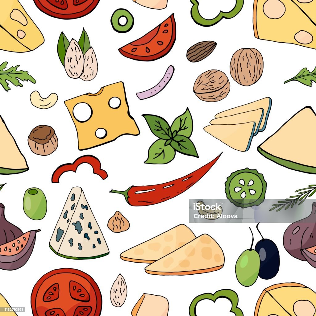 Simple Food Patterns Seamless Food Pattern With Cheese And Vegetables Elements Vector ...