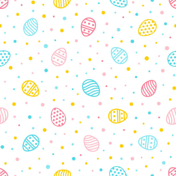 ilustrações de stock, clip art, desenhos animados e ícones de easter seamless pattern. colorful background with ornate eggs and dots. endless texture for wallpaper, web page, wrapping paper and etc. retro style. - easter eggs red