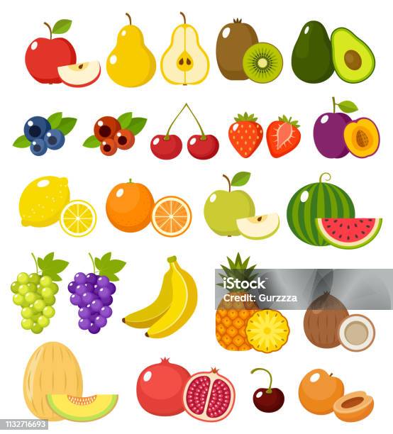 Vetores de Fruta Em Um Fundo Branco Isolado e mais imagens de Fruta - Fruta, Ícone de Computador, Ilustração e Pintura