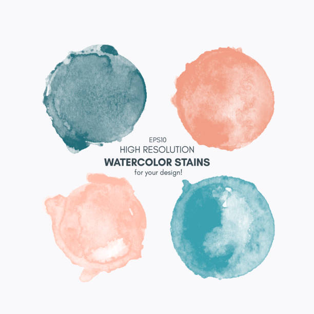 Set of colorful watercolor High Resolution hand painted round shapes, stains, circles, blobs isolated on white. Illustration for artistic design vector art illustration