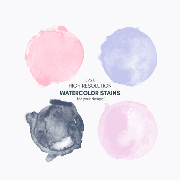 Set of colorful watercolor High Resolution hand painted round shapes, stains, circles, blobs isolated on white. Illustration for artistic design vector art illustration