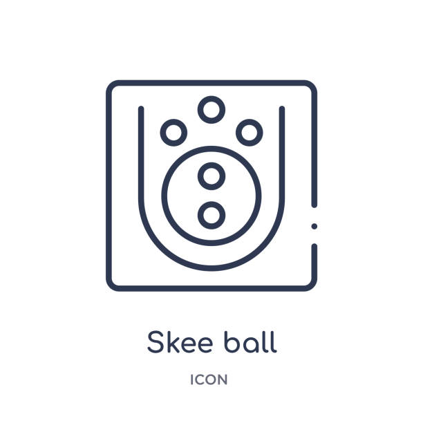 illustrations, cliparts, dessins animés et icônes de icône de boule de skee linéaire de collection de contour de divertissement. l'icône de boule de skee de ligne mince a isolé sur le fond blanc. skee ball illustration à la mode - skee ball