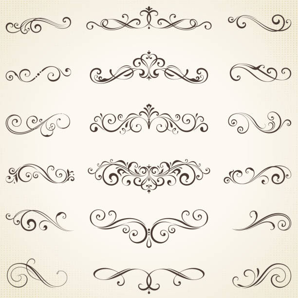 ornate elemente set_05 - filigree swirl flourishes ornate stock-grafiken, -clipart, -cartoons und -symbole