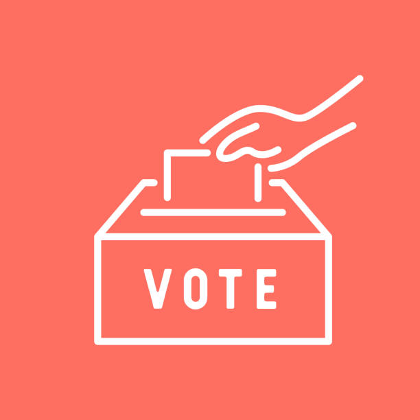 Hand putting paper in the voting box. Vote line icon. Hand putting paper in the voting box. Vote line icon. voting box stock illustrations