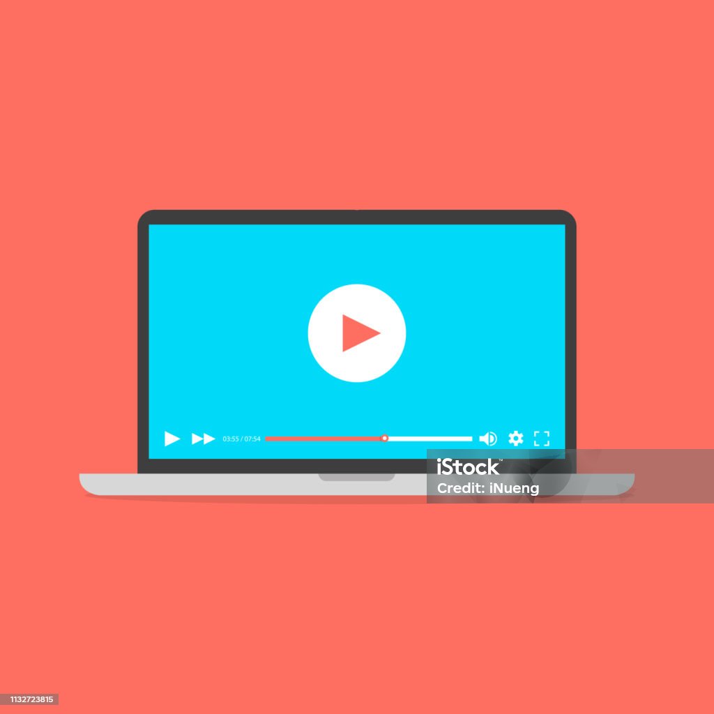 Video Playing On Computer Screen Laptop With Video Player On Screen Stock Illustration - Download Image ...