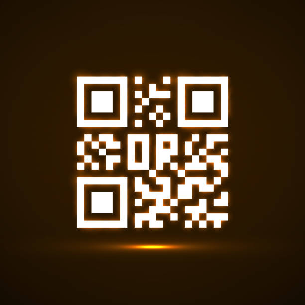 qr 코드 네온 아이콘입니다. 빛나는 로고 - qr code coding technology luminosity stock illustrations