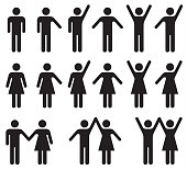 Set of people icons in black and white – man and woman.