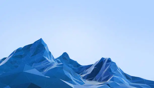 Photo of Geometric Mountain Landscape art Low poly with Colorful Blue Background- 3d rendering