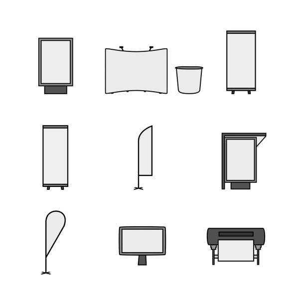 白の背景に分離された広告、プロモーション、印刷ベクターラインアイコンのセット - lightbox点のイラスト素材／クリップアート素材／マンガ素材／アイコン素材