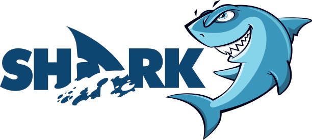 illustrazioni stock, clip art, cartoni animati e icone di tendenza di mascotte con logo squalo - squalo