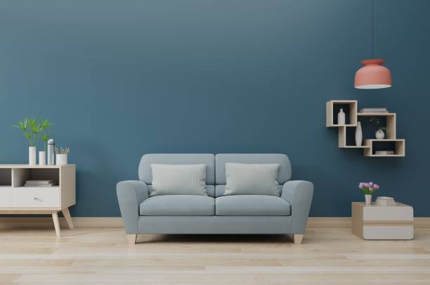 istock Modern living room interior with sofa and green plants,lamp,table 1132728607