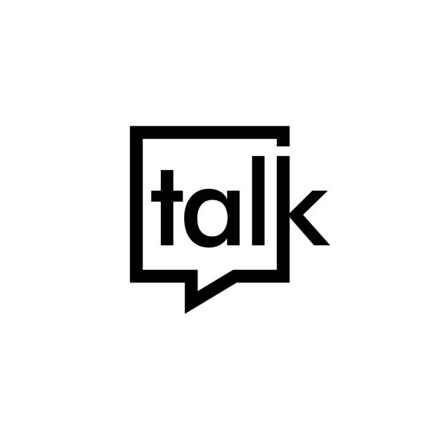 illustrazioni stock, clip art, cartoni animati e icone di tendenza di parlare lettering lettera segno su chat bolla icona vettore segno - talk