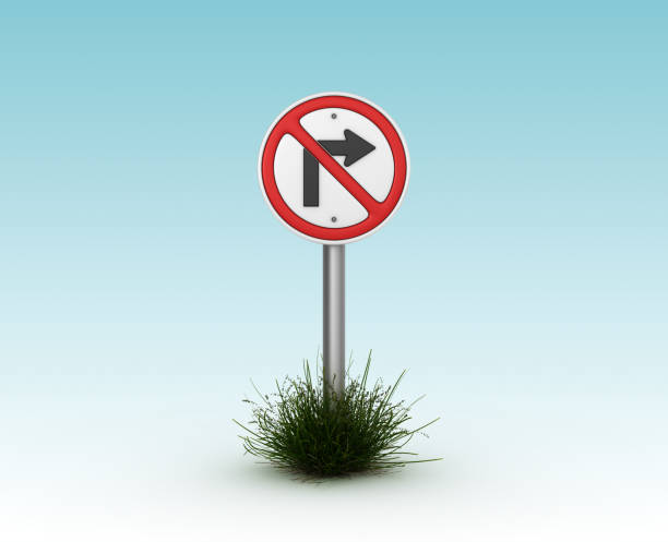 No Right Turn Road Sign - 3D Rendering