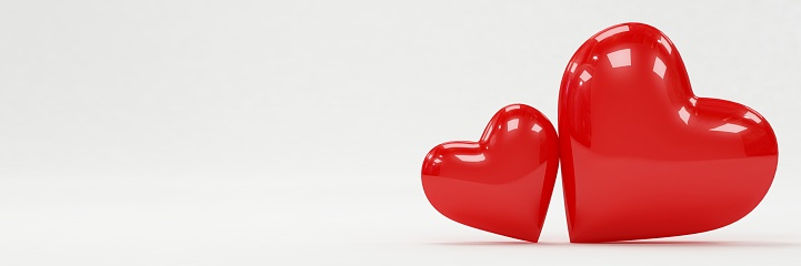 Two Red Hearts for Mother's Day or Valentine's Day on White Background - 3D Render