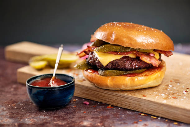 Artisan hamburger in a brioche bun.