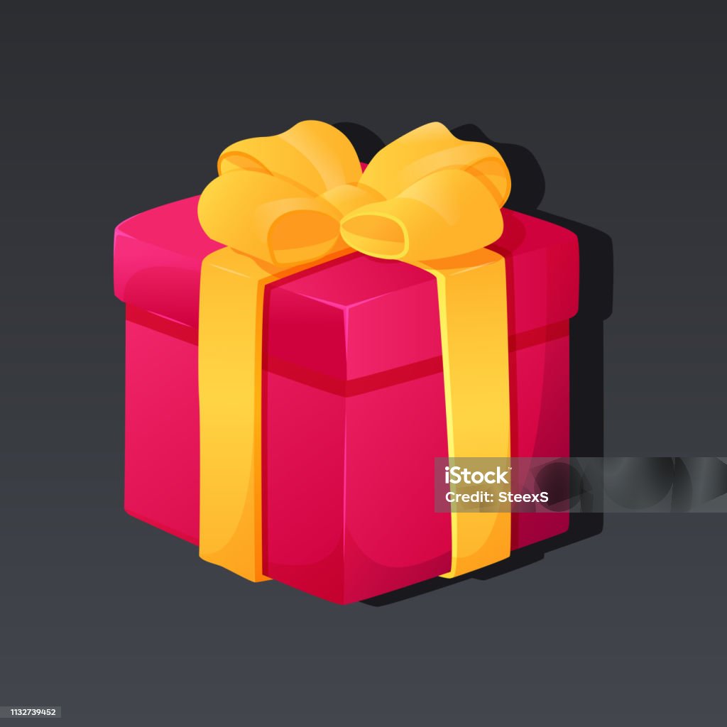 Game icon of present box with bow in cartoon style. Bright design for app user interface. Gift for surprise or hidden object. Vector illustration for Icons Collection. Game icon of present box with bow in cartoon style. Bright design for app user interface. Gift for surprise or hidden object. Vector illustration. Icons Collection. Abstract stock vector