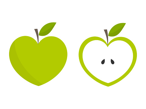 Green heart shaped apple icons. Vector illustration