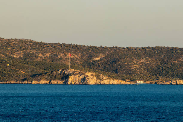istock Turkish land and flag view from Samos island 1132743332