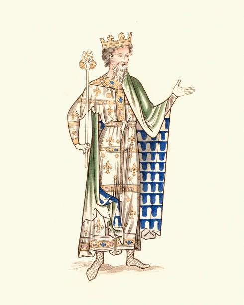ilustrações, clipart, desenhos animados e ícones de traje de um rei medieval, final do século xii - crown king illustration and painting engraving
