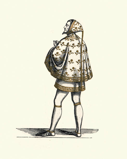 Costume of a medieval nobleman, 13th Century Vintage engraving of Costume of a medieval nobleman, 13th Century vintage garter belt stock illustrations