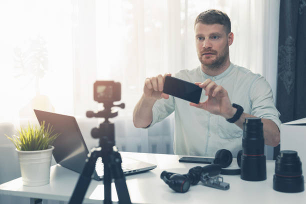 istock social media technology vlogger doing smart phone review in front of camera 1132747456