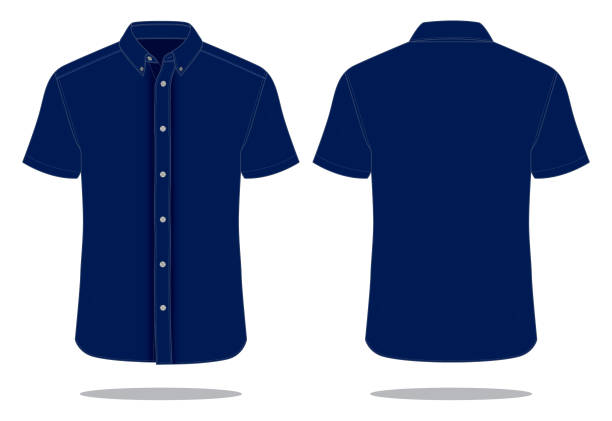 Navy Uniform Shirt Vector for Template Front and Back View button down shirt stock illustrations