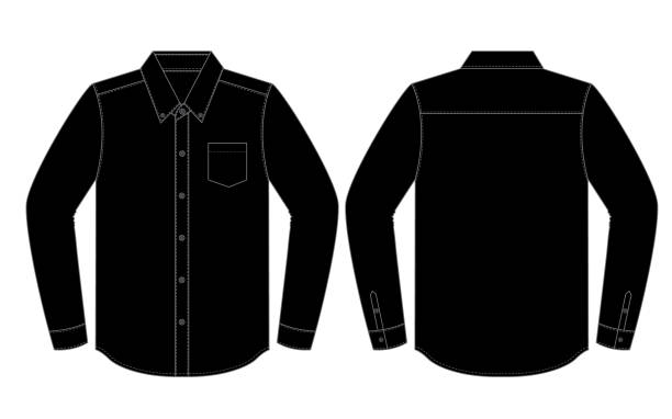 ilustraciones, imágenes clip art, dibujos animados e iconos de stock de negro uniforme camisa vector para plantilla - long sleeved shirt blank black