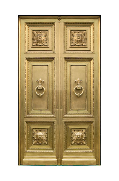 istock Elegant Golden Door Front View Isolated Photo 1132752949