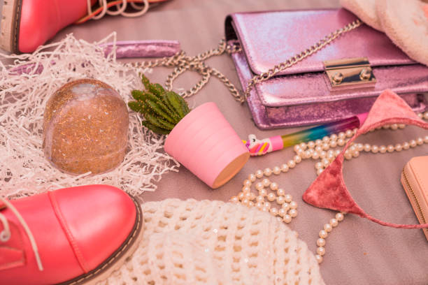 istock Flat lay toned image of girl stuff 1132753854