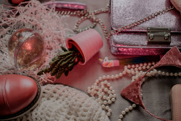 istock Flat lay toned image of girl stuff 1132754599