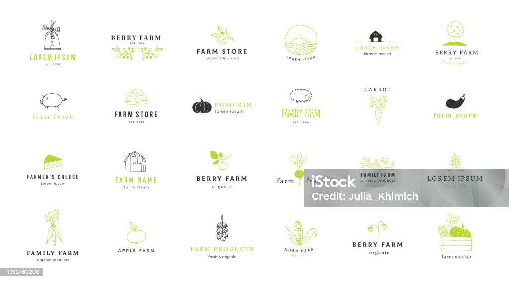 Simple Crop Label Farm Label Templates Set Vector Hand Drawn Minimal Objects Stock ...