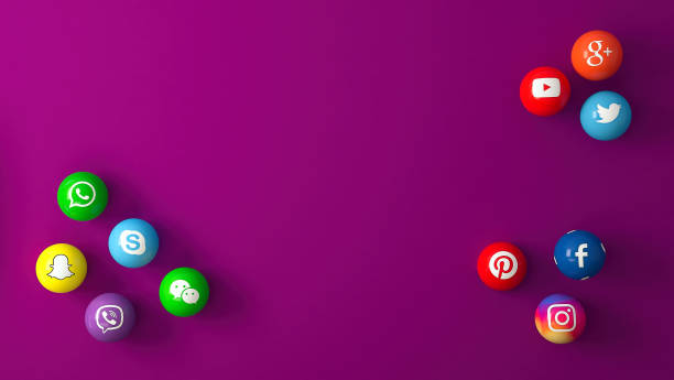 紫色桌子上的大理石社交媒體服務圖示的球狀形狀 - twitter 個照片及圖片檔