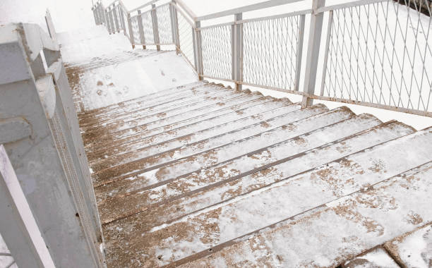 istock Staircase covered in snow in winter day. Top view. 1132760888