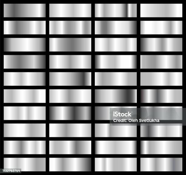 シルバークロームメタリックグラデーションのコレクションシルバー効果のブリリアントプレートベクトルイラストレーション - 銀のベクターアート素材や画像を多数ご用意