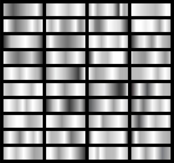 kolekcja srebrnego, chromowanego gradientu metalicznego. genialne talerze ze srebrnym efektem. ilustracja wektorowa - gradient stock illustrations