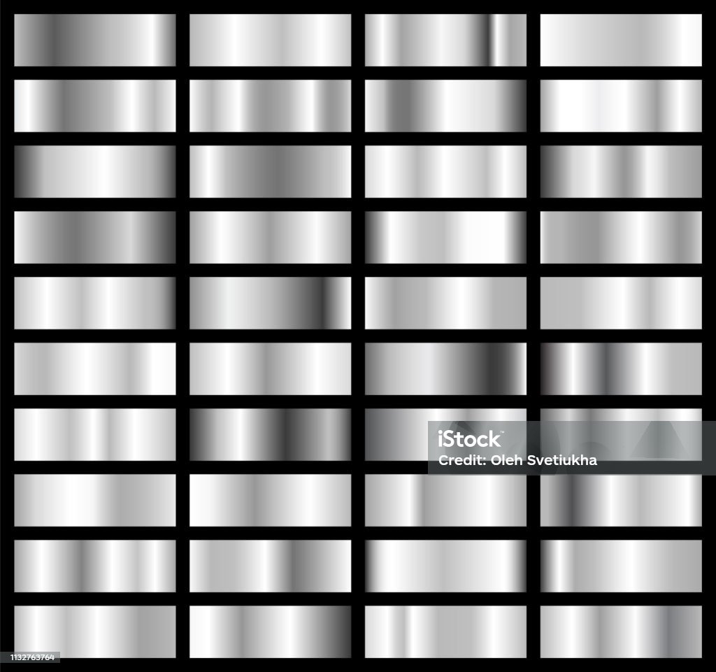 Collection of silver, chrome metallic gradient. Brilliant plates with silver effect. Vector illustration Collection of silver, chrome metallic gradient. Brilliant plates with silver effect. Vector illustration. Silver - Metal stock vector