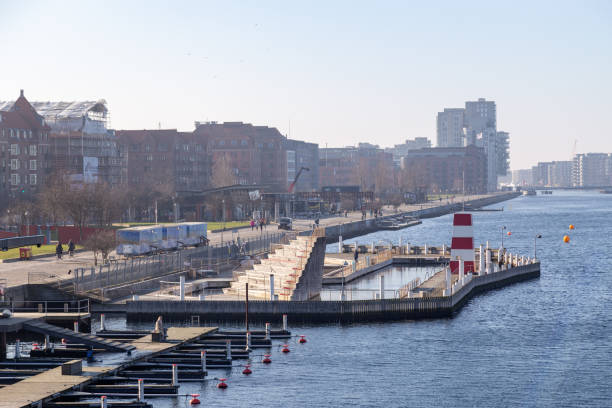 Copenhagen, Denmark - February 27, 2019: The harbour bath at Islands Brygge. There are currently four harbour baths in Copenhagen.