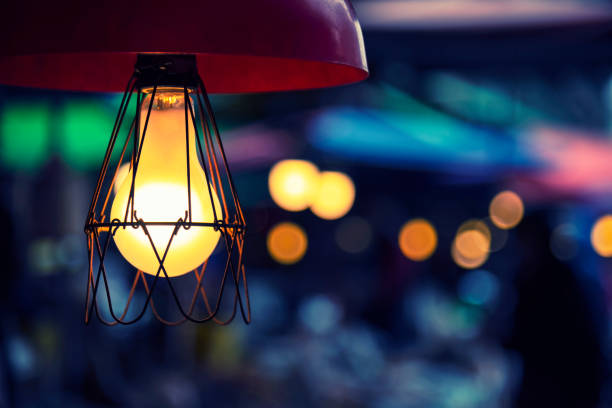 istock Vintage electricity lamp decorated in home with free copy space. 1132767548