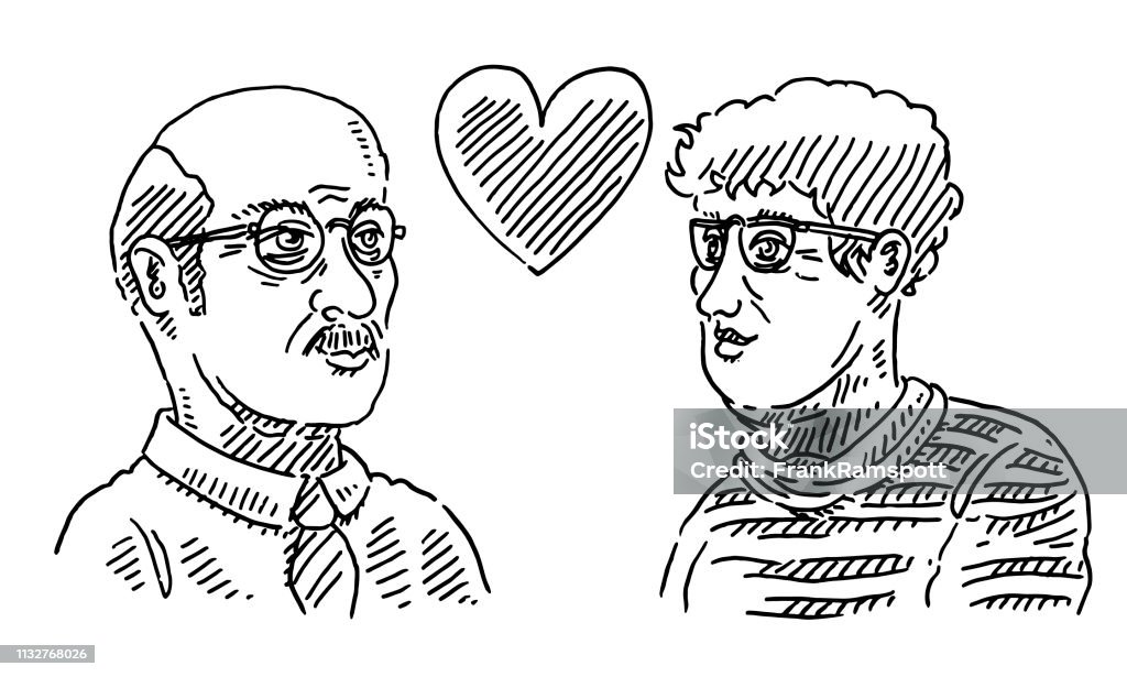 Senior Love Couple Drawing Hand-drawn vector drawing of a Senior Love Couple. Black-and-White sketch on a transparent background (.eps-file). Included files are EPS (v10) and Hi-Res JPG. Senior Men stock vector