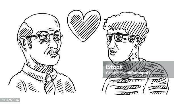 Senior Love Couple Drawing Stock Illustration - Download Image Now - Senior Men, Doodle, Human Face