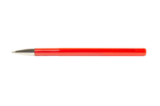 istock Red plastic ballpoint pen isolated on white background 1132771755