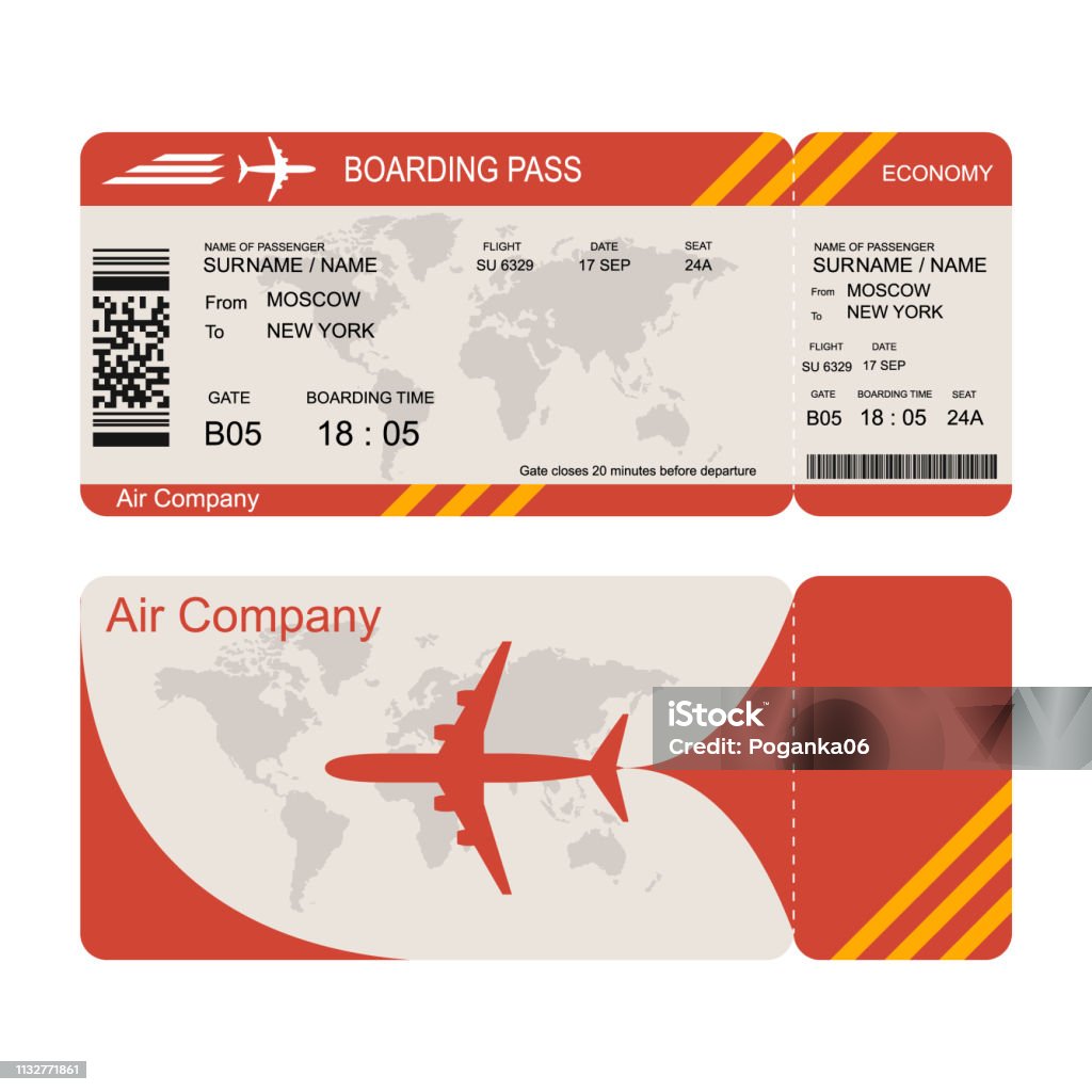 Plane Ticket Template Air Economy Flight Stock Illustration - Download  Image Now - Airplane Ticket, Template, Vector - iStock