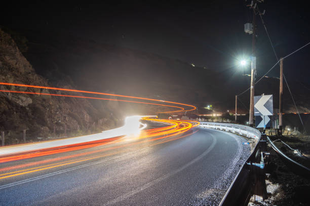 istock car light trails on serpentine road 1132772587