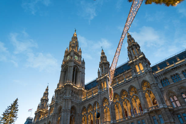 Vienna city hall at night in Christmas