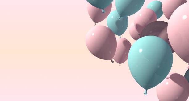 istock background with pink and blue balloons on soft background. 3d rendering 1132779073