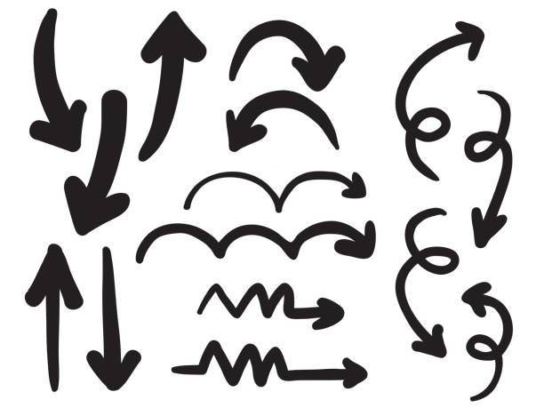 isolated big bold black ink brush childish hand drawn arrows set element for background, note, texture etc. vector design