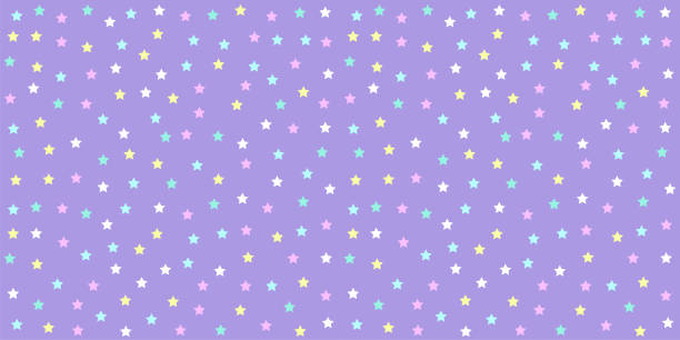pastell-einhorn-muster nahtlos. sternenhintergrund in lila tonart für babygewebe, wickelpapiere, scrapbook, textil, kinder-tapete und geschenkverpackung - pattern repetition backgrounds pastel colored stock-grafiken, -clipart, -cartoons und -symbole