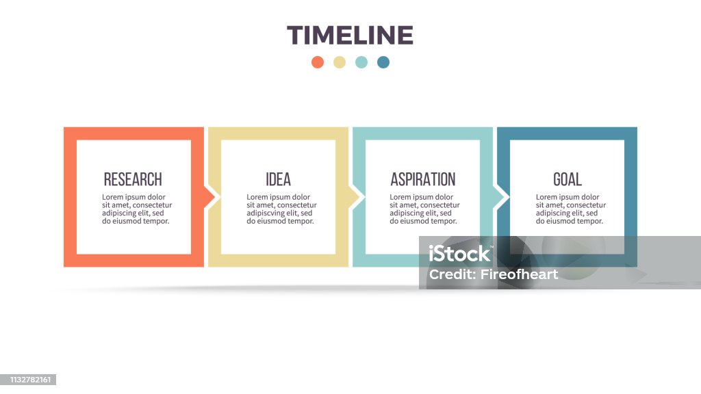 Infografías empresariales. Línea de tiempo con 4 pasos, opciones, cuadrados. Plantilla vectorial. - arte vectorial de Infografía libre de derechos