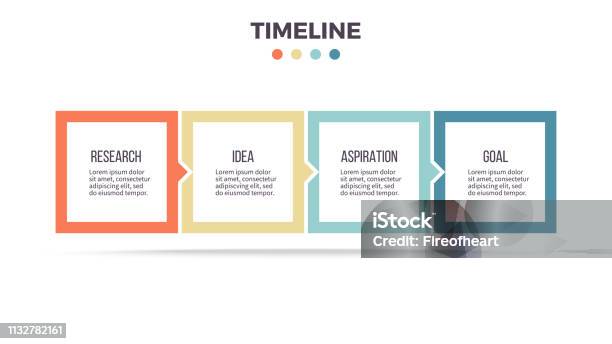 Infografica Aziendale Timeline Con 4 Passaggi Opzioni Quadrati Modello Vettoriale - Immagini vettoriali stock e altre immagini di Infografica